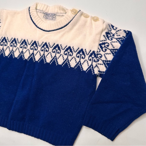 Cradle Knit VTG 40s 50s Baby Knit Sweater Boys Soft Button Neck Blue White 1.5-2 - Picture 7 of 12